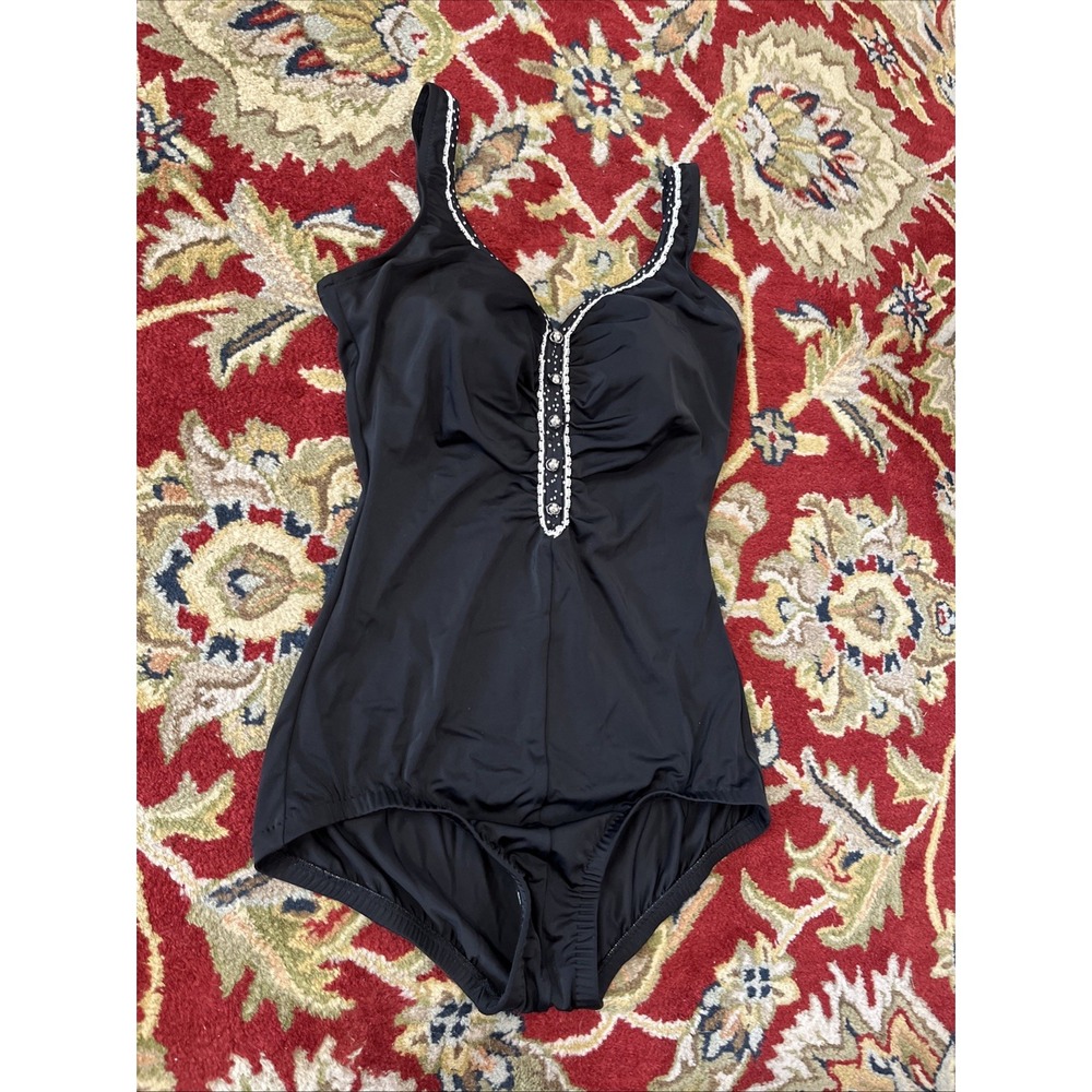 Vtg  Maxine Of Hollywood Swimsuit 14  Beach Tropical One Piece Rockabilly Retro - Picture 2 of 12